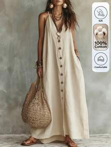 Linhara CURVE Women's New Summer Casual Vacation Daily Versatile Long Dress - Apricot - View 3