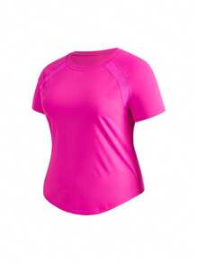 Cheerettes Women's Plus Size Solid Color Raglan Short Sleeve Sports T-Shirt - Hot Pink - View 3