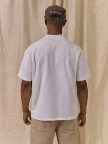 Musero Relaxed Fit Short Sleeve Tshirt  Crew Neck Button Detail Center Front Placket Spring Summer Essentials - White - View 5