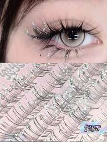 Self-Adhesive Shiny Star Rhinestone False Eyelashes, Cool Fox Eye Glitter Lashes, Ideal For Cosplay, Shooting, Christmas & Daily Natural Makeup, Random Card Base - View 1