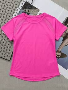 Cheerettes Women's Plus Size Solid Color Raglan Short Sleeve Sports T-Shirt - Hot Pink - View 2