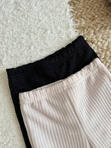 SHEIN Vintaside Kids 2件組女嬰休閒舒適微辣開衩長褲可愛蝴蝶結女嬰休閒長褲套裝 - 彩色 - 查看 6
