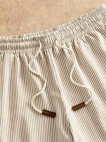 HIMLAND Pantalones cortos casuales de hombre con cintura de cordón, rayas y bolsillos - Marrón - Ver 3