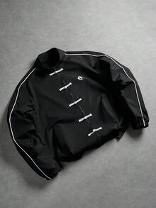 PAVTROS Men's Frog Button Design Long Sleeve Casual Jacket - Black - View 4