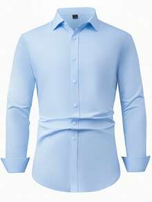 Manfinity Mode Men's Light Blue Business Casual Long Sleeve Versatile Shirt - Baby Blue - View 3