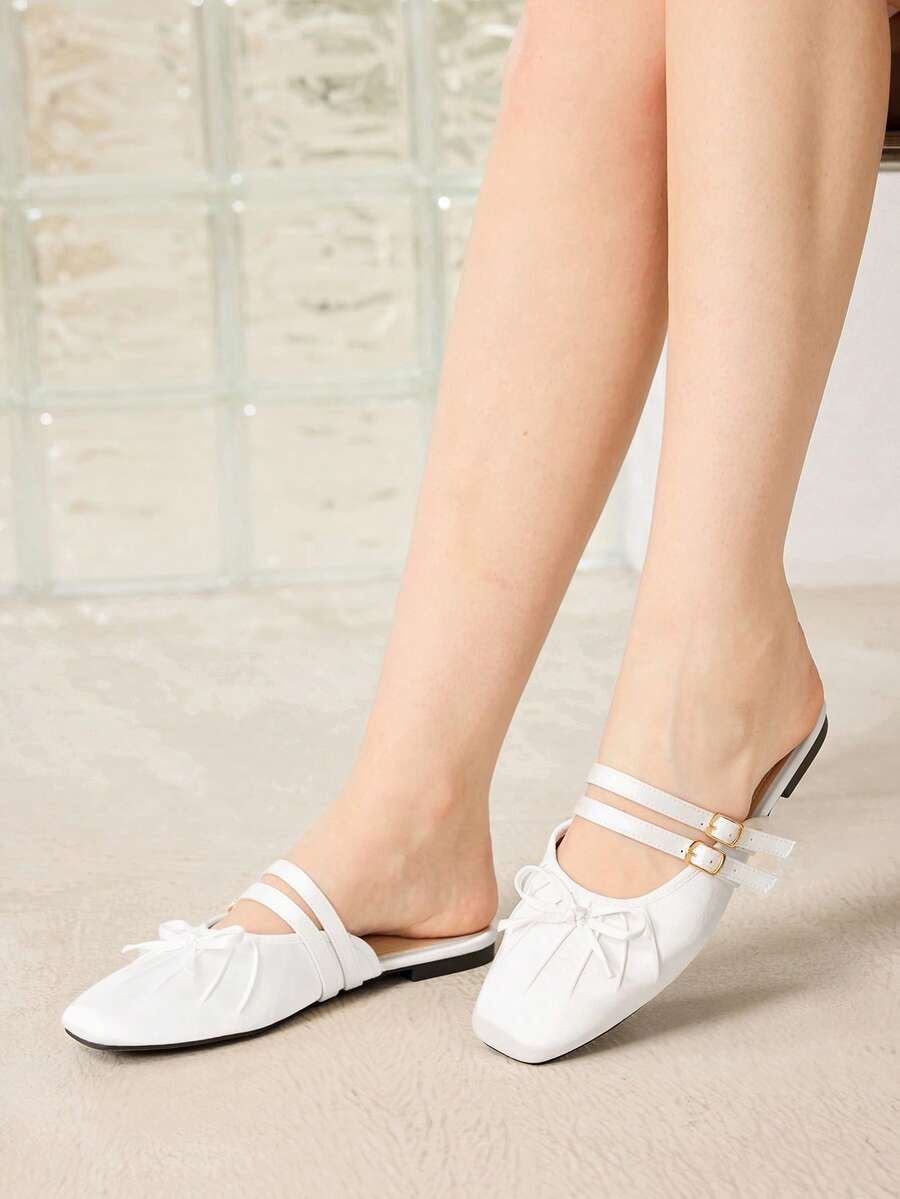 MOTF PREMIUM Zapatos planos casuales cómodos y de moda con decoración de lazo estilo vintage para Navidad y primavera - Chantilly - Ver 1