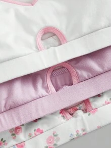 SHEIN Girlism 青少年女孩春夏新款甜美淺色對比3件式多件套，簡約V領內衣背心附胸墊，女孩必備內著，適合休閒穿著，四季皆宜 - 彩色 - 查看 5