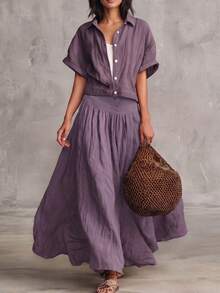 SHEIN Women's Summer A-Line Skirt & Purple Skirt, Country Style Outfit, Ideal For Country Concert, Beach, Holiday Night And Vacation - Mauve Purple - View 5