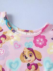 SHEIN | PAW Patrol Young Girl Cartoon Print Round Neck Flutter Sleeve Dress - Pink - View 4