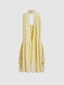 Skyraze Women's Summer Elegant Romantic Gothic Cottagecore Tropical Cute Polka Dot Yellow Print Spaghetti Strap Vacation Picnic Brunch Halloween - Yellow - View 5