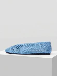 MOTF WOMEN LIGHT BLUE HOLLOW OUT SQUARE TOE FLATS SPRING SHOES - Baby Blue - View 7