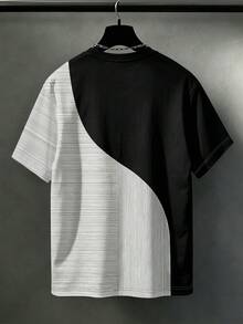 Manfinity Homme 男士大尺碼休閒舒適時尚T恤，優雅百搭上衣 - 黑色 - 查看 2