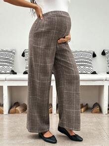 SHEIN Maternity Fashion Plaid Pocket Casual Loose Long Pants Fall - Multicolor - View 1