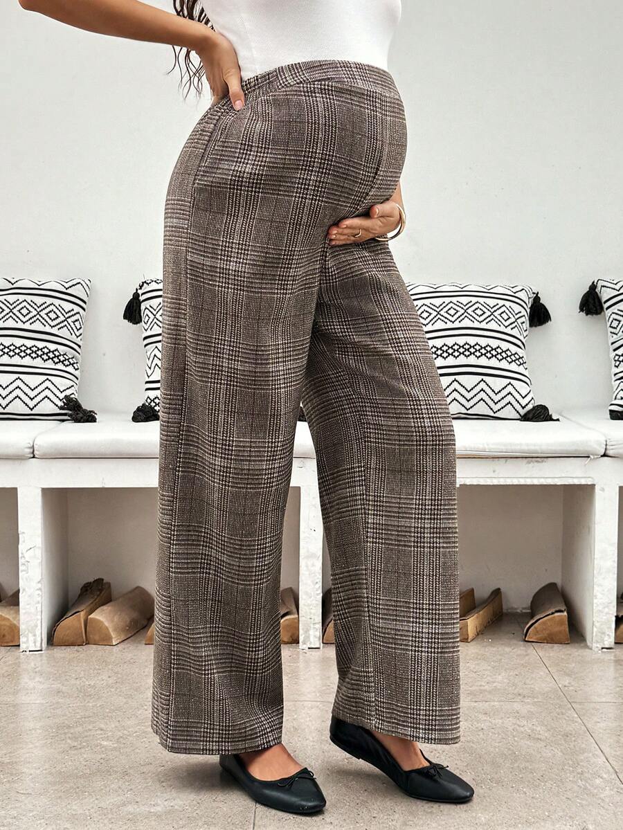 SHEIN Maternity Fashion Plaid Pocket Casual Loose Long Pants Fall - Multicolor - View 1