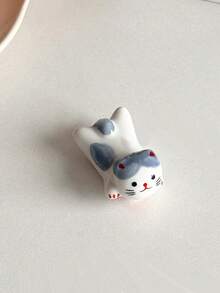 2pcs Ceramic Cat Shaped Chopstick Rest Holder, Cute Ins-Style Kitty Utensil Stand, Creative Tabletop Decor Stationery Holder - Multicolor - View 9