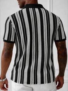 Manfinity CasualCool 男士休閒商務條紋設計 Polo 衫上衣，適合日常通勤穿著，休閒百搭 - 彩色 - 查看 2
