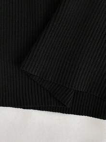 GlowEve Ribbed Square Neck Metal Buckle Commuter Style Elegant Slim Fit Short Sleeve Women's Sweater Brunch Black Autumn - Black - View 4