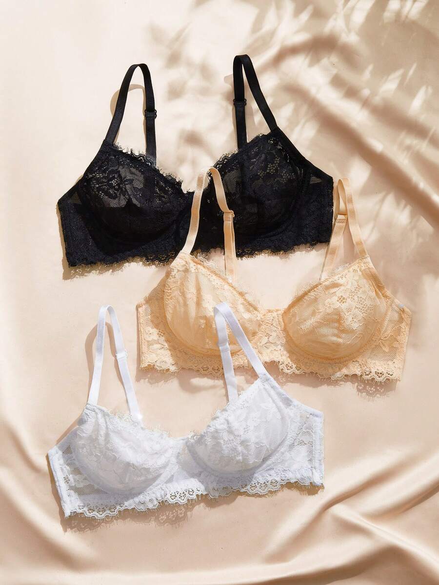 Charlaine Women's Lace Patchwork Sexy Daily Spaghetti Strap Bra - Multicolor - View 1
