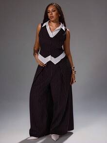 Rustia Plus Size 2 Pieces Set Casual Comfortable Vest Top And Long Pants Set, Spring Summer Autumn - Brown - View 7