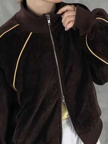 FRIFUL Women's Long Sleeve Zipper Front Casual Pocket Jacket Fall - Brown - View 6