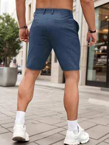 Manfinity Homme Pantalones cortos casuales versátiles de unicolor con bolsillo y botones para uso diario y viajes para hombres - Azul - Ver 2