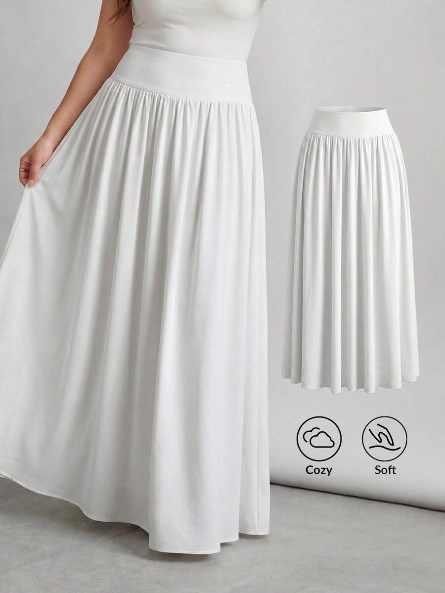 SHEIN Tall CURVE 大码纯色简约休闲半身裙
