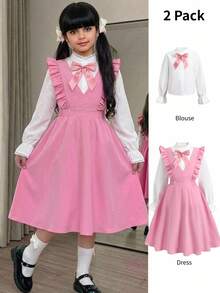 Tween Girls' Casual Everyday Comfortable Shirt Dress Set - Pink - View 9