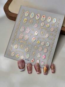 1 pièce d'autocollant d'ongles en gelée de tulipe bronze, autocollant d'ongles à fleurs perles de style japonais mignon, décalcomanie d'ongles à fleurs 5D DIY. - Multicolore - Voir 5