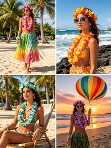 10/20/50pcs Hawaiian Lei Necklaces – Colorful Tropical Leis For Dance Parties, Summer Beach & Pool Party Decorations (Assorted Colors) - Multicolor - View 7