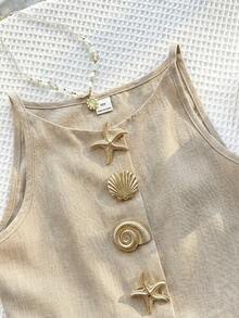 Tween Girls Solid Color Crew Neck Sleeveless Front Button Tank Top Set - Multicolor - View 5