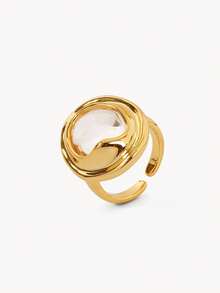 Opalesca Cincin Terbuka Geometris Berlapis Emas 18k, Perhiasan Asimetris Mewah Ringan Bergaya - Yellow Gold - View 8