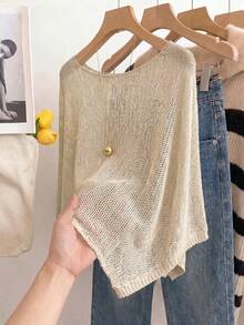 SHEIN 女款夏季上衣沙灘穿搭度假休閒套裝 - 卡其色 - 查看 4