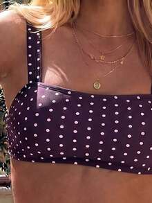Swim Mod 夏季女款泳衣多色隨機印花肩帶上衣與高腰泳褲海灘度假2件式比基尼套裝 - 彩色 - 查看 4