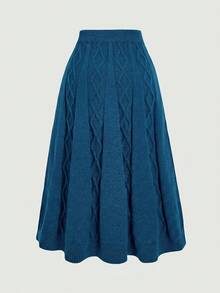 SHEIN MOD تنورة محبوكة متعددة الاستخدامات بخصر عالي وتصميم كابل بلون القهوة لفصل الخريف/الشتاء - ازرق مخضر - مشاهدة 2