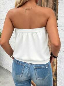 Breezaya Plus Size Women's Solid Color Fashion Casual Tube Top, Casual Wear, Summer, Suitable For Summer, Perfect For Spring/Summer Beach, Daily Wear, Date Night, Brunch, Street Style - White - View 2