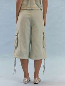 MUSERA Mid Rise Longline Cargo Denim Shorts With Flap Pockets Summer Casual Everyday Y2K Soft Social - Baby Blue - View 4