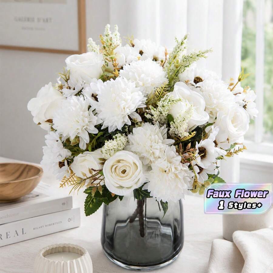 Artificial Rose Bouquet, Embroidered Flower Ball, Mixed Flowers, Daisy, Birthday Party, Gathering, Decoration, Wedding Flower Basket, Bridal Bouquet, Home Decor, Restaurant, Bedroom, Windowsill, Vase Decor - Multicolor - View 1