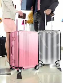 Trolley Luggage Cover Transparent PVC Protector Sleeve With Retractable Handle Stretchable Design, Heavy-Duty Scratch-Proof Abrasion Resistant Travel Suitcase Wrap, Dust-Proof Impact Cushioning Cover For Most Standard Carry-On Checked Bags - Transparent-upgraded Thickened - View 4
