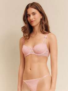 lacRébo Light Pink Lace Underwire Bra And Thong Lingerie Set With Bow Straps Detail Cute Romantic - Baby Pink - View 6