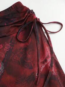 Sweetra Chân váy bãi biển nữ dáng ôm tôn dáng, vải lưới, họa tiết paisley đỏ, thiết kế bất đối xứng, cho mùa Thu/Đông - Nhiều màu - Xem 3