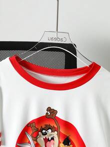 Flirla LOONEY TUNES X SHEIN Women's Casual Loose Cartoon Print Short Sleeve T-Shirt, Suitable For Leisure, Commuting, And Dating - Red and White - View 5