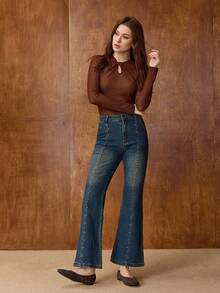 MOTF ZAPATOS PLANOS PARA MUJER CON TACHUELAS PUNTA REDONDA PARA EL DÍA DE SAN VALENTÍN Y PRIMAVERA - Café integral - Ver 3