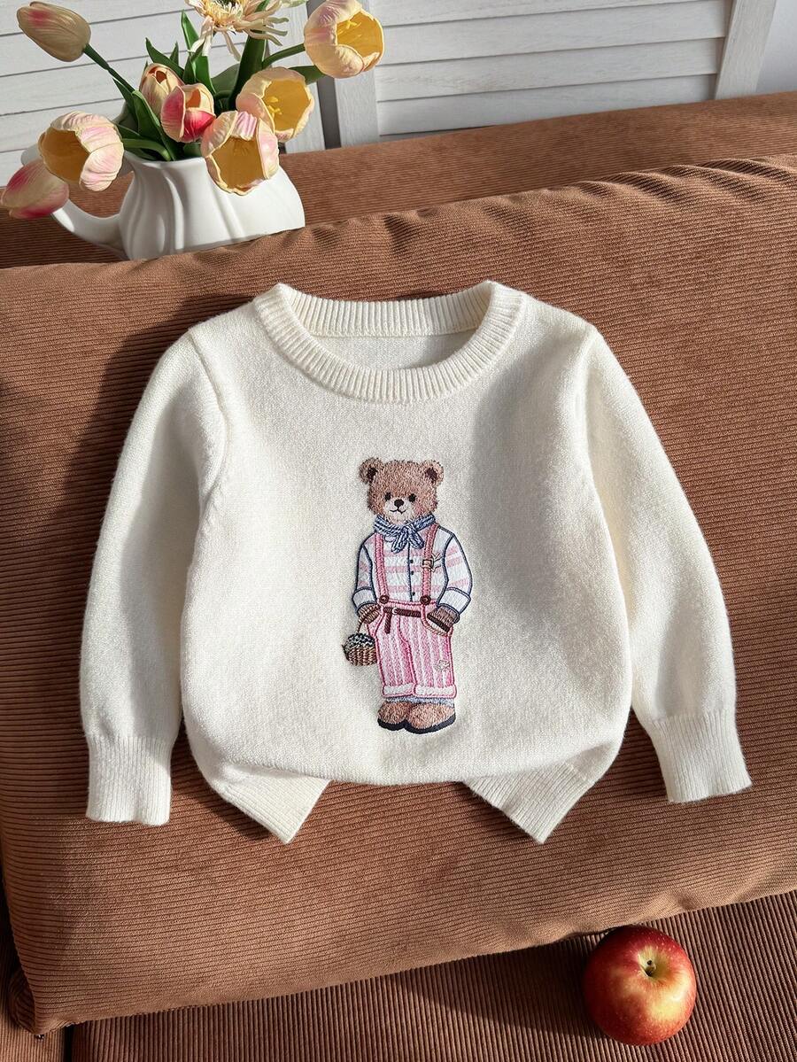 SHEIN 1件女童幼童長袖上衣毛衣，休閒簡約甜美印花，舒適適合秋冬穿著，寬鬆版型休閒毛衣套裝，校園活動休閒秋冬穿著，假期冬季戶外穿著，聖誕套裝搭配，時尚百搭，柔軟舒適紅色女童幼童毛衣