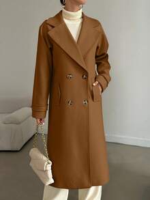 EURMUSE Women's Solid Color Fashion Versatile Daily Wear Overcoat - Mocha Brown - View 6