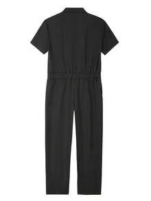 Manfinity Homme Men's Jumpsuit And Overalls, Short Sleeve Long Pants Style, Black Cool-Touch Wrinkle-Resistant Fabric, Mature Casual Style - Black - View 2