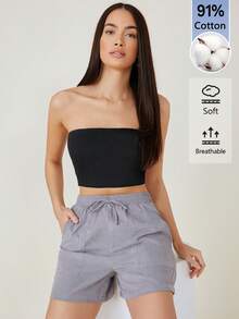 SHEIN BASICS 女款純色休閒百搭日常穿搭抹胸背心上衣 2件/組 - 彩色 - 查看 4