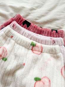 SHEIN Vintaside Kids 3件組女嬰休閒百搭可愛花朵蝴蝶結水果印花毛絨褲，適合秋冬、室內、戶外、度假、日常穿著 - 彩色 - 查看 7