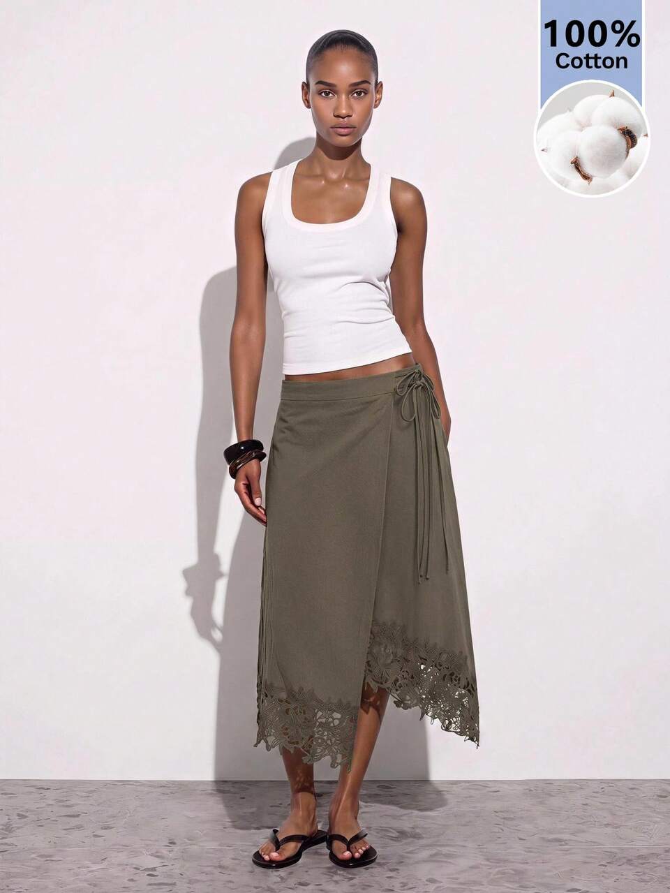 SHEIN Maija Women's Lace Patchwork Casual Versatile Daily Wear Skirt