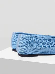 MOTF WOMEN LIGHT BLUE HOLLOW OUT SQUARE TOE FLATS SPRING SHOES - Baby Blue - View 9
