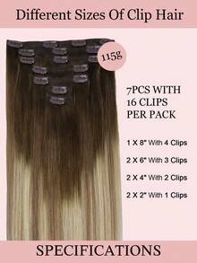 7PCS Straight Clip In Hair Extensions 100% Real Human Hair 14-24 Inch 115G Double Weft Invisible Clip Hair Extensions Remy Natural Human Hair For Women Girls Daily Use Halloween Costumes - S3/8/613 - View 3